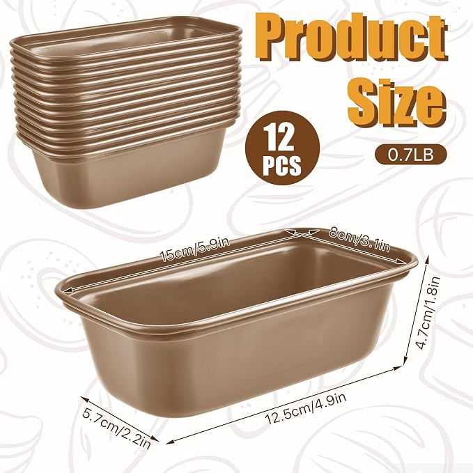 12 Pcs Mini Loaf Pan, Carbon Steel Bread Baking Pans, Nonstick Baking Pans, Tiny Banana Bread Pan for Baking Bread, Meatloaf, Brownies, Pound Cakes (Gold, 6.1 x 3.3 x 1.8 Inches)