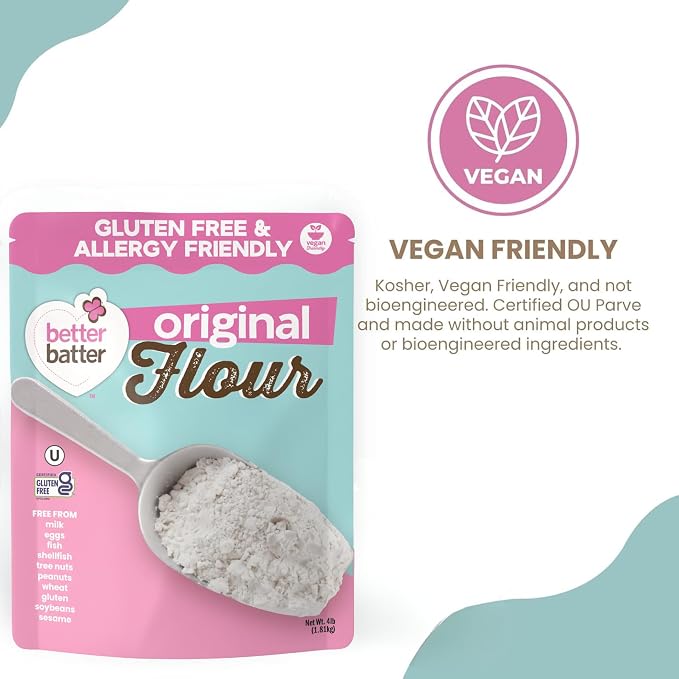Better Batter Original Blend Multipurpose Certified Gluten-Free Flour, Top 8 Allergen Free, Cup for Cup Baking Alternative to Ordinary Flour 4LB Pouch