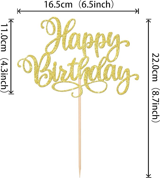 1 PCS Happy Birthday Cake Topper Glitter Happy Birthday Cake Pick Bunting Decor for Anniversary Celebrating Happy Birthday Party Cake Decorations Supplies Gold