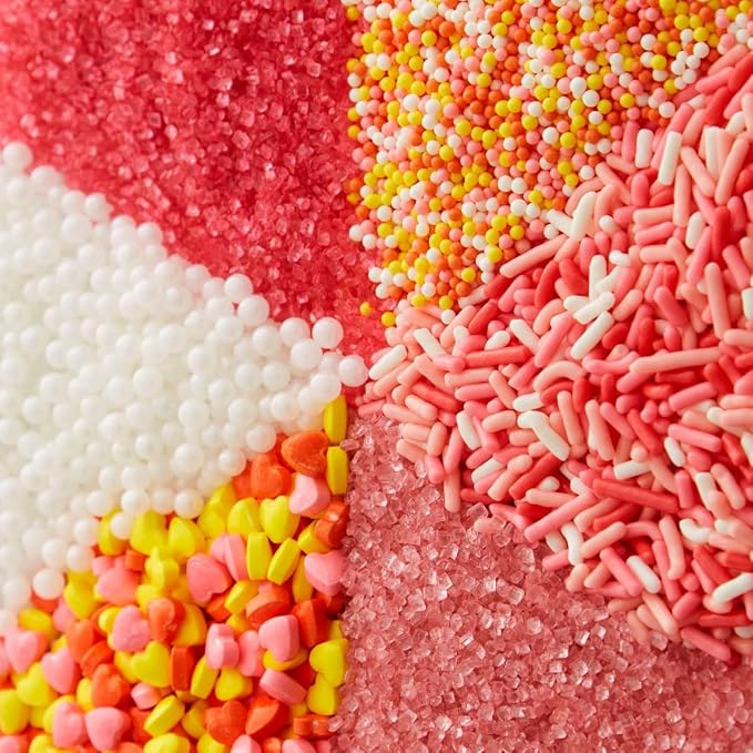 Sprinkles Mix, 6 cells of Edible Cake Toppers 7.30oz, Perfect Heart Shaped Sprinkles for Cake Decorating and Cookie Decorating Kits, Ideal for Cupcakes, Party Treats, Classroom Treats