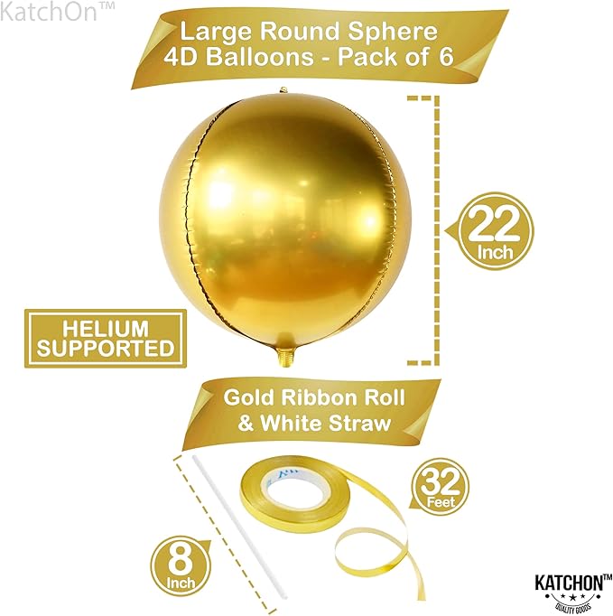 KatchOn, Big Gold Foil Balloon - 22 Inch, Pack of 6 | Gold Mylar Balloons for Golden Party Decorations | Metallic Gold Balloon Birthday Party Decor, Wedding, Engagement, Ramadan Decorations
