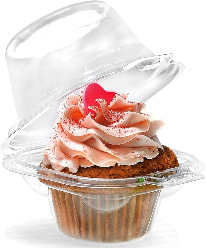 i-CHONY Individual Cupcake Container,100 pcs Cupcake Holder with Dome Lid,Disposable Clear Single Cupcake Holders Cases Boxes for Muffin,Cookies,Desserts,Hot Cocoa Bombs,Mini Bundt Cakes