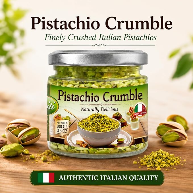 Sanniti Pistachio Crumble, 3.5 oz – Finely Crushed Italian Pistachios | Product of Italy [Pack of 2]