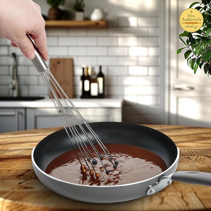 Mrs. Anderson's Baking Nonstick Ball Whisk, Stainless Steel With Silicone Tips, Flexible Wire Design For Whisking Eggs, Sauces, Dressings, And Desserts