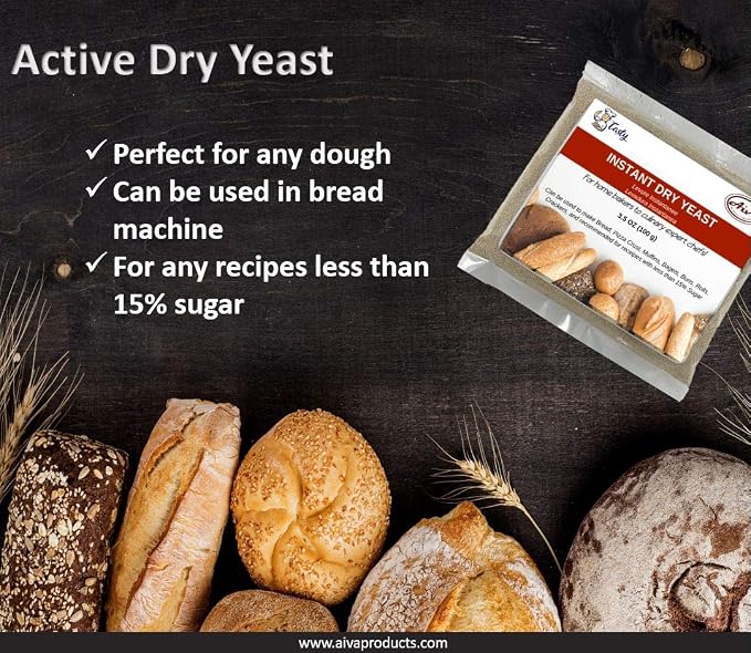 AIVA Instant Dry Yeast | Fast Acting Instant Yeast | Perfect for Baking Cake, Bread, Pizza and Sweet Dough, Non GMO, Vegan 3.5 OZ (Pack of 1)