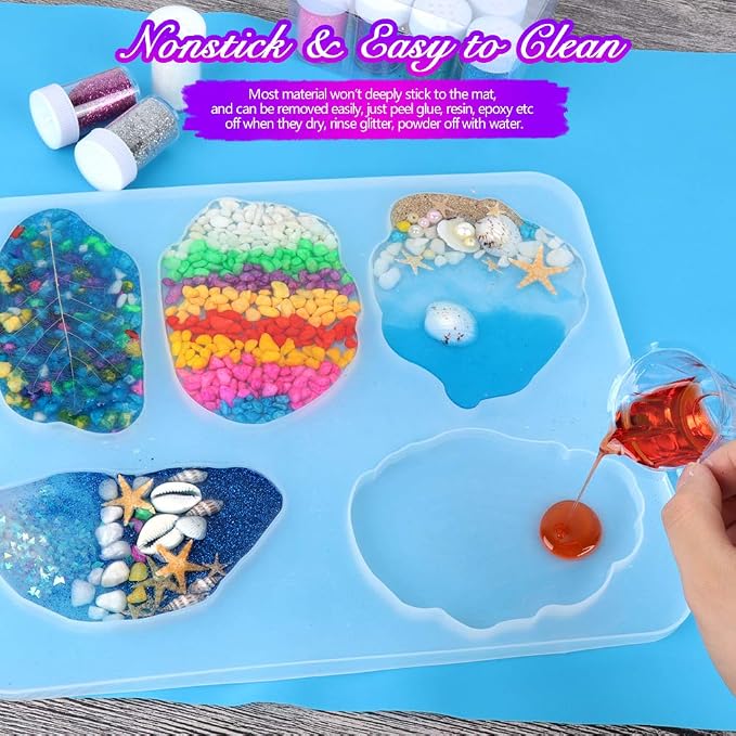 LEOBRO Silicone Mat, 23.4” x 15.6” Blue Silicone Mats for Crafts, Resin Molds, Play Dough Mat, for Resin, Clay, Paint, Arts and Crafts, 1 MM Thick