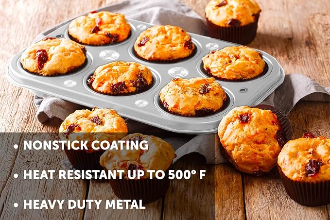 DecorRack 2 Pack Non-Stick Muffin Pans, 6-Cup, Oven Safe Steel BPA Free Regular Size Bakeware Molds for Baking Cupcakes, Egg Bites Easy to Clean Bakes Evenly (Pack of 2)