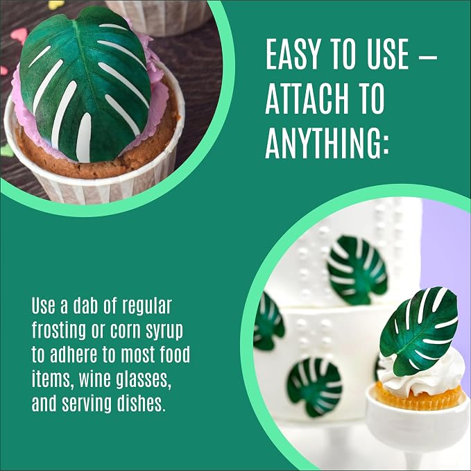 Sugar Robot - Edible Monstera Leaves Decor - Small Size - Edible leaves for cake decorating - Premium Crafted - Made in the USA Cake -Set of 24 (Monstera Leaf)