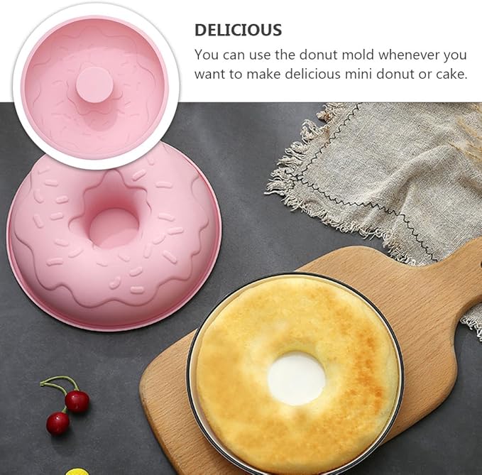 FRCOLOR Creative DIY Donut Mold Silicone Baking Tray Non-stick Pink Doughnut Pan for Cake Biscuit Baking Kitchen Supplies