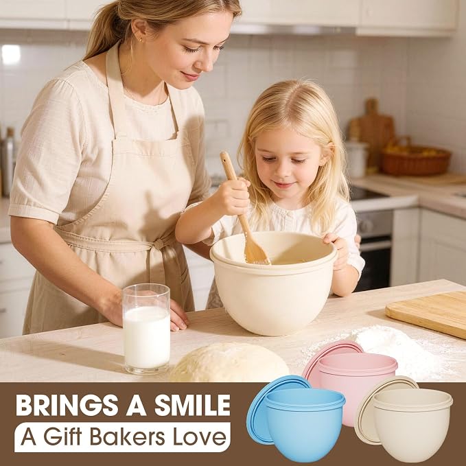 Snuggery 3Pcs 4.5QT Silicone Bowl Liner for KitchenAid Tilt-Head Stand Mixers – Food-Grade Silicone Insert with Sealable Lid, Vent Holes & ml Markings – Heat-Resistant, Stackable Design