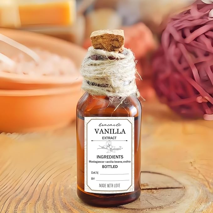1.5x2.36 Inch Homemade Vanilla Extract Stickers with Instructions Madagascar Vanilla Beans and Vodka Extract Stickers for Handcrafted Herb Bottles,Kitchen Pantry,Jar 100 Pcs