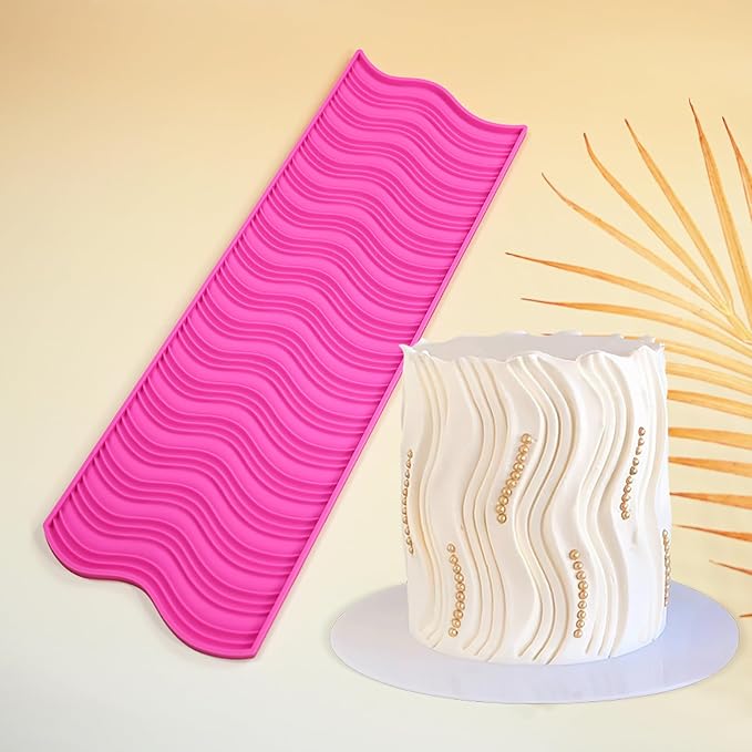 Silicone Texture Cake Wave Border Decor Embossing Mold, Sugarcraft Pastry Fondant Clay Mould Impression Embossed Mat Wedding Cake Decorating Tool DIY (Wave)