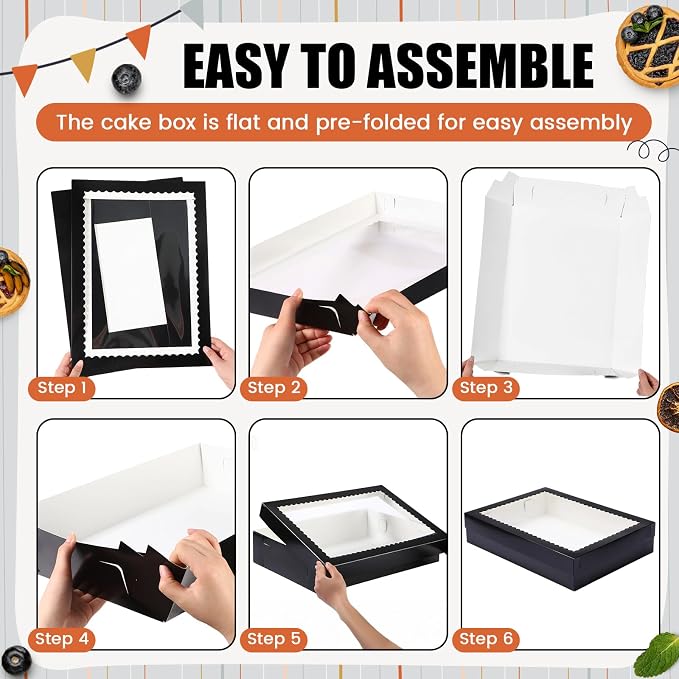 Sinload 10 Pcs 19x14x4 Inch Half Sheet Cake Boxes 5pcs Large Rectangle Bakery Boxes with 5pcs Cake Boards for Pastry Baking, Cupcakes, Donuts, Cookies, Pie Treat Packaging (Black)