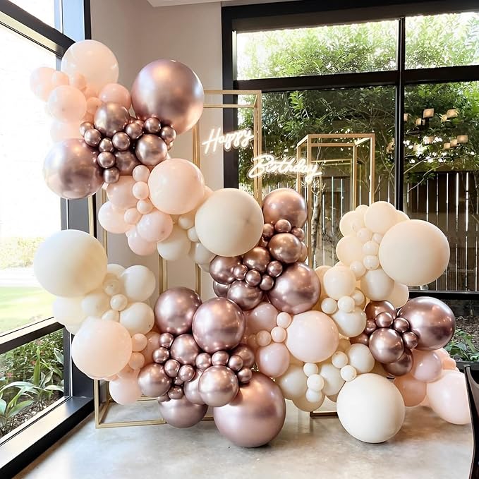 Voircoloria 105pcs Metallic Rose Gold Balloons 12inch Chrome Rose Gold Balloons for Boys Girls Birthday Baby Shower Gender Reveal Wedding Decorations