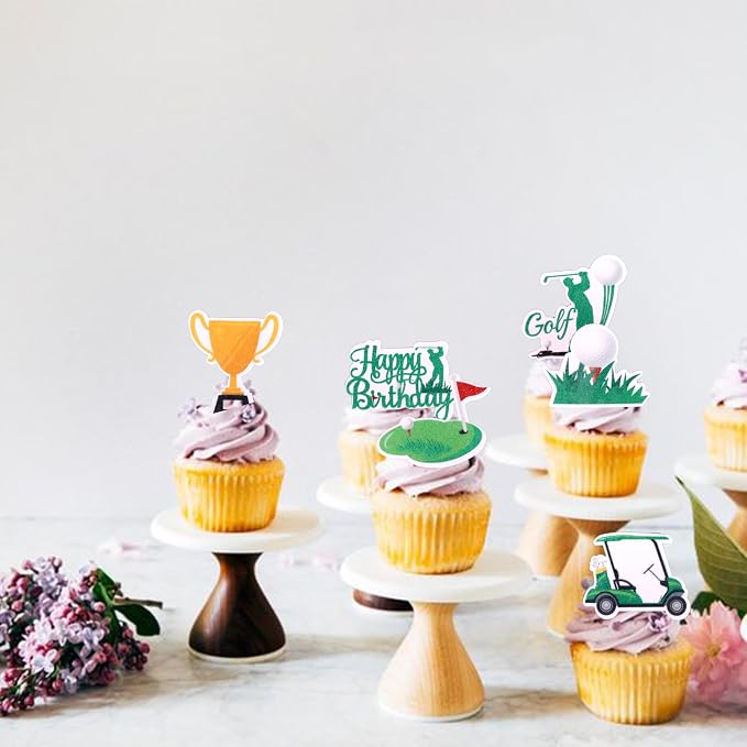 56 PCS Edible Golf Cupcake Toppers Wafer Paper Trophy Lawn Golf Shoes Bag Ball Carts Cupcake Picks Edible Golf Cake Decorations for Golf Sports Player Theme Baby Shower Kids Birthday Party Supplies