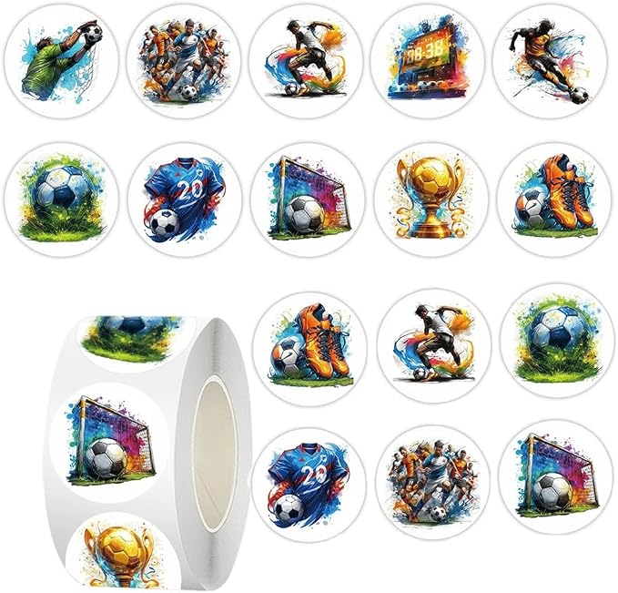 World Cup Soccer Stickers,500pcs Roll Football Birthday Party Decorations World Cup Soccer Ball Goal Trophy Label Stickers Sports Game Party Favors Gift Bag Packaging Envelope Sealing Supplies