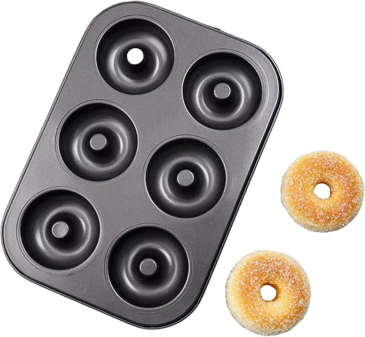 Non-Stick Donut Baking Pan, 1 Pack 6-Cavity Premium Carbon Steel Donut Mold, Heavy Duty & Oven Safe Baking Tray for Donuts, Muffins, Cakes and Biscuits, Easy Release
