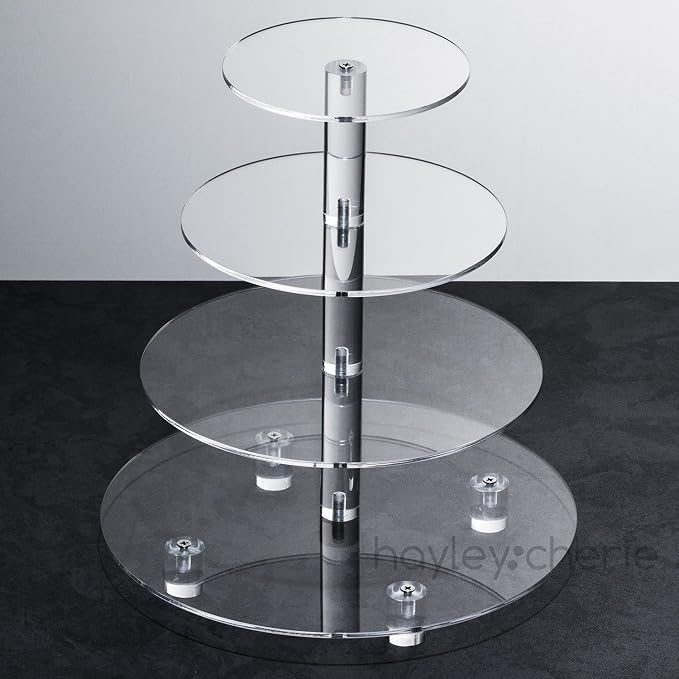 4 Tier Cupcake Stand, Round Acrylic Cupcake Tower, Multi Tiered Cake Stand, Large Clear Holder for Dessert Table Display, Weddings, Graduations, Birthday, Tea Party, Baby Shower, Donut Tree, Pastry