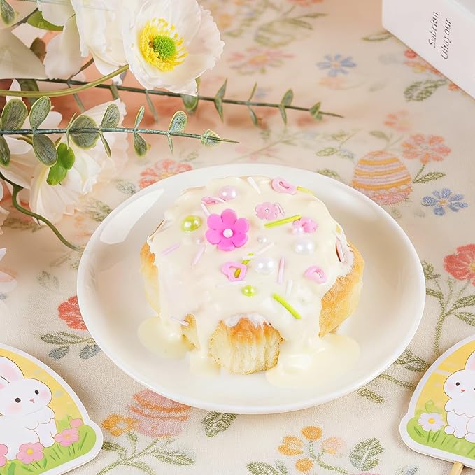Flowers Sprinkles for Cake Decorating, 15 Pink Flowers Icing Decorations - 7 oz Easter Pastel Sprinkles Green Pink Sugar Pearls Jimmies for Cookie Decorating, Spring Sprinkles Cupcake Topper, Ice Cream, Candy Chocolate