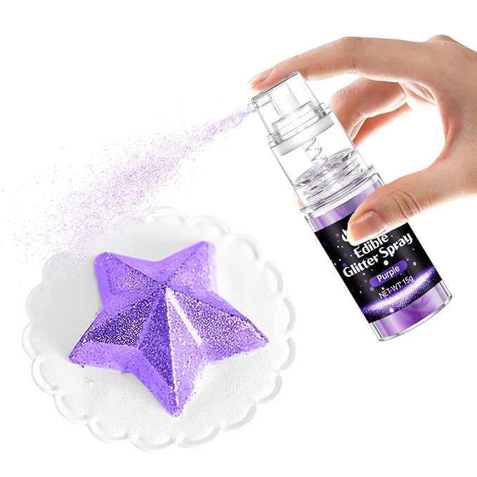 Purple Edible Glitter Spray - 15g Food Grade Purple Luster Dust Shimmer Powder Spray for Cakes, Cookies, Chocolate, Strawberries, Drinks & Cocktails