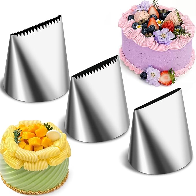 NOVANO Large Piping Tips, 3PCS Set, Stainless Steel Icing Nozzles | Extra Large Plain & Serrated Tips, Cake Decorating, Cupcake Frosting, Cream Baking Tools