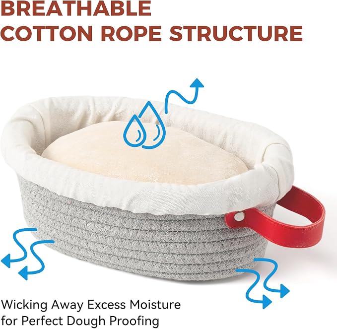 Banneton Bread Proofing Basket Set, 10" Oval & 9" Round Cotton Rope Proofing Baskets with Liners & Covers, Sourdough Bread Baking Supplies