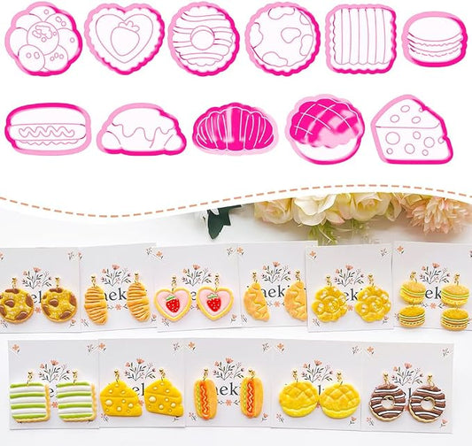 French Patisserie Polymer Clay Cutters Set - 11pcs Sweet Bakery Shapes Including Macaron, Donut, Croissant, Cheesecake & Tart for DIY Earring Jewelry, Soft Clay Crafts, Scrapbooking Decor