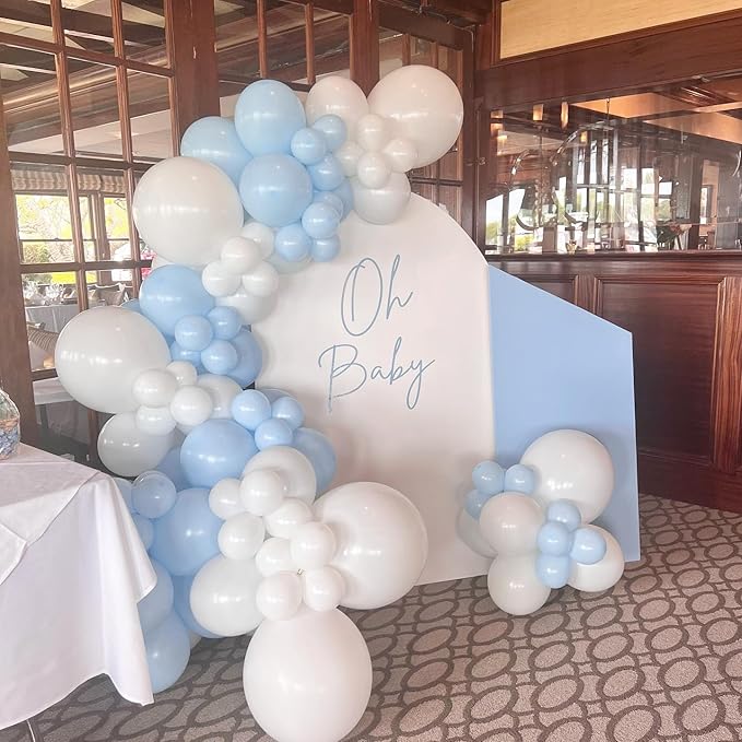 Blue and White Balloon Arch Kit, ADOINBY 140Pcs Pastel Light Blue and White Balloon Garland kit, 18 12 10 5 Inch Different Size Balloons for Baby Shower Birthday Gender Reveal Anniversary Decorations