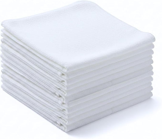 Flour Sack Shop Towels, White Cotton Cleaning Towels 14" x 12", Pack of 12 Reusable Absorbent Towels for Garage, Automotive, Workshop, Kitchen Cleaning, Polishing, Dusting & Multi-Purpose Use