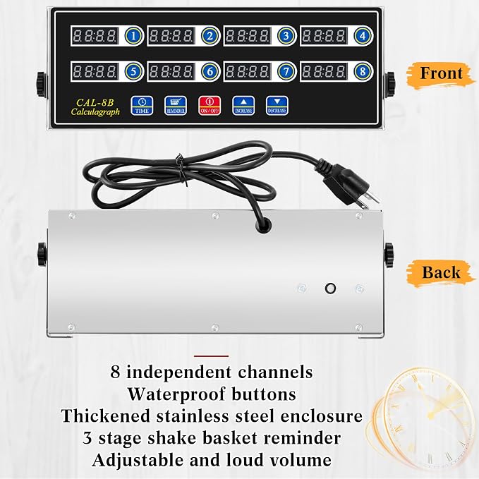 Relaxweex 1 Pack Digital Kitchen Timer, Commercial Cooking Timer with Loud Alarm, Large LCD Display, for Restaurants, Baking, Labs, Multiple Independent Countdown Timers (8 Channel)