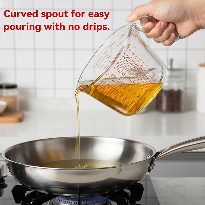 6 Pcs Glass Measuring Cups Set with Lids (Strainer Included) - 1-Cup/2-Cup/4-Cup Nesting Jugs with Easy-Grip Handles, Kitchen Liquid Measuring