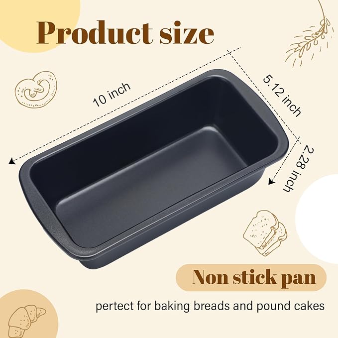 Patelai 4 Pack Small Loaf Pans for Baking Bread Non Stick Bread Pan Rectangle Baking Tray Toast Mold(Black,10 x 5.12 Inch)