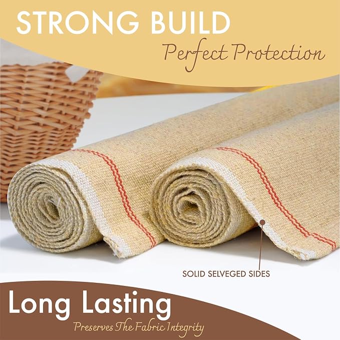 Professional Bakers Couche Extra Large 35" x 26" Heavy Duty Canvas Weight Linen Proofing Cloth - 100% Natural Flax Linen - with Bonus Storage Bag