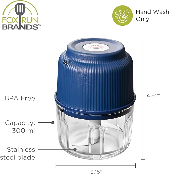 Fox Run Mini Food Processor, 1.25 Cup Capacity Electric Garlic & Vegetable Chopper