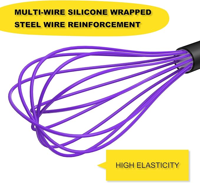 NileHome Silicone Whisk 10", Kitchen Whisk Kitchen Wisk Wire Whisks for Cooking, Whisking, Blending, Beating, Stirring-Purple