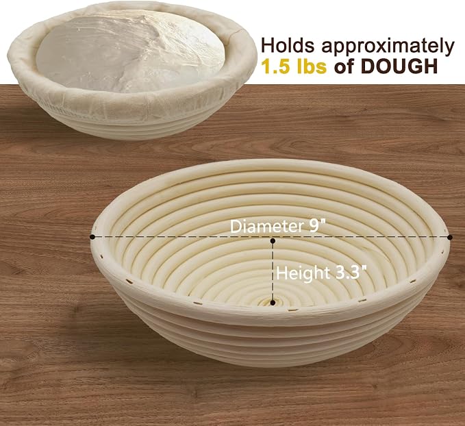 9-inch Round Rattan Banneton Bread Proofing Basket Set of 2 D'ita Handmade Sourdough Proofing Bowls for Artisan Baking Home Bakers