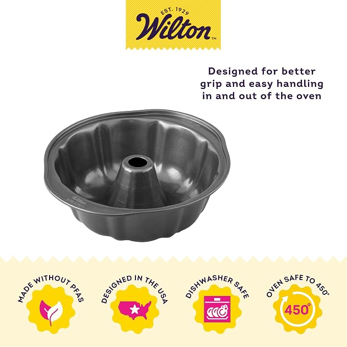 Wilton Gold Non-Stick Fluted Tube Cake Pan - Great for Cakes & Desserts - Cold-Rolled Steel Bakeware - Made without PFAS - Packaging May Vary - 9.49 x 3.37 Inches