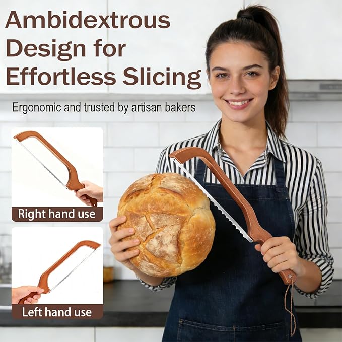 Bread Slicer for Homemade Bread - 15.7" Wooden Sourdough Bread Knife with Ultra-Sharp Serrated Stainless Steel Blade - Bread Knife for sourdough, Bagels, Baguettes, Loaves - Ambidextrous Design