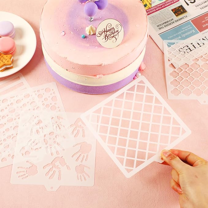 JULBEAR 36Pcs Baking Cookie Stencils for Royal Icing Airbrush Templates | Reusable Pattern, DIY Party Baking Painting Dessert Coffee Decoration, Mold Tools for Cookies Cake, 5.5x5.5 Inches