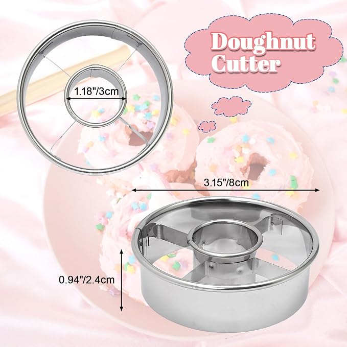 Luomorgo 2 Pack Stainless Steel Donut Cutter 3.15 Inch - Heavy Duty Doughnut Cutter Baking Tools for Donuts, Bagels, Cookies & Biscuit Pastries - Home & Professional Use