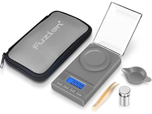 Fuzion Digital Milligram Scale 50g/0.001g, Powder Scale 6-in-1 Kit | Includes Soft Carry Bag, 50g Calibration Weight, Battery, Milligram Scale for Capsule Filling, Supplement, Reloading, Jewelry