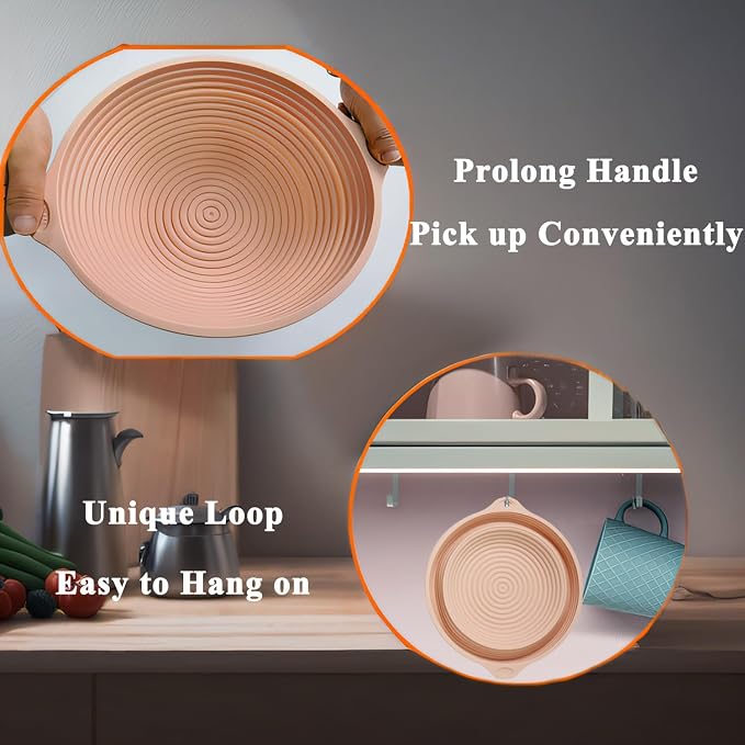 2-Pack Silicone Bread Proofing Basket,10" & 9" Collapsible Banneton for Sourdough, Non-Stick Dishwasher Safe Alternative to Rattan, Professional Baking Supplies(Round Pink+Oval Pink)