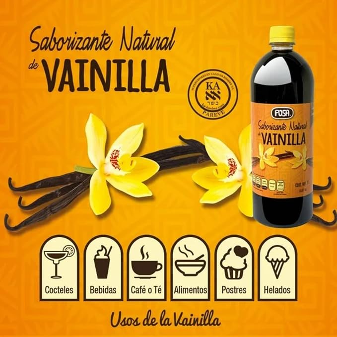 POSA Natural Vanilla Flavoring 33.8 fl oz | Vanilla flavor for baking, desserts and drinks | For home and professional use