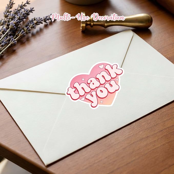 Heart Shaped Thank You Stickers, Cute Pink Appreciation Labels for Gift Wrapping, Small Business Packaging, Mother’s Day Gift Stickers, Bakery Package Seals, 60 Pcs