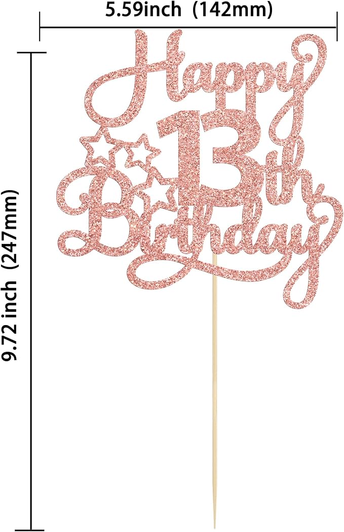 1 Pack Happy 13th Birthday Cake Topper Rose Gold Glitter 13 Official Teenager Cheers to 13 Years Old Birthday Cake Pick for Celebrating 13th Birthday Anniversary Party Cake Decorations Supplies