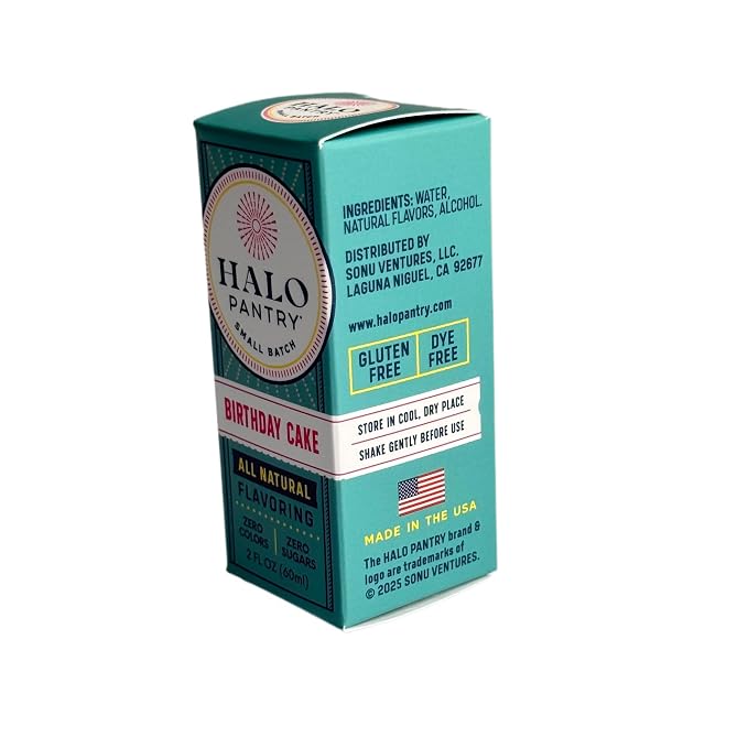 Natural BIRTHDAY CAKE Batter Flavoring Extract by HALO PANTRY (2oz bottle) | Water-Soluble, Dye-Free/Colorless, Gluten-Free, Dairy Free, Zero Sugars, NO Sweeteners, NO Calories | Perfect for customizing ANY baking, candy, dessert or drink recipes