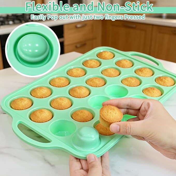 2 Pack Silicone Mini Muffin Pan, 48 Cups Mini Cupcake Pans with Metal Reinforced Frame and Handle, Silicone Baking Molds for Egg Bites Pie Mini Cheesecake Jello Pudding Brownie Wedding Cupcake