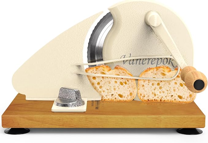 Upgrade Manual Bread Slicer for Homemade Sourdough Bread, Classic Hand Crank Home Bread Slicer With Scale Line and Steel Fence, Sharp Blade, Adjustable Width for Homemade & Commercial Use