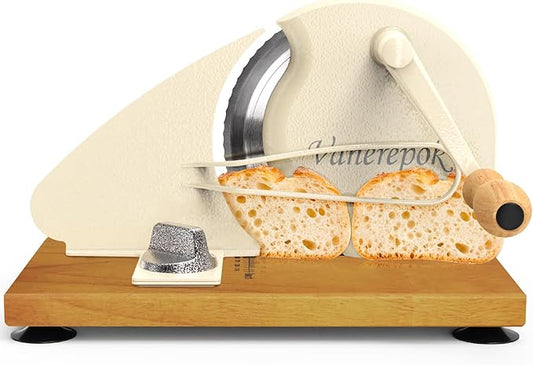 Upgrade Manual Bread Slicer for Homemade Sourdough Bread, Classic Hand Crank Home Bread Slicer With Scale Line and Steel Fence, Sharp Blade, Adjustable Width for Homemade & Commercial Use
