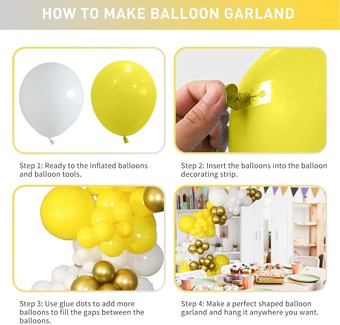 Yellow and White Balloon Arch Kit, 100pcs Matte Yellow White Balloon Garland Kit with Different Sizes Balloons for Sunshine Lemon Honeybee Popcorn Baby Shower Bridal Shower Birthday Party Decorations